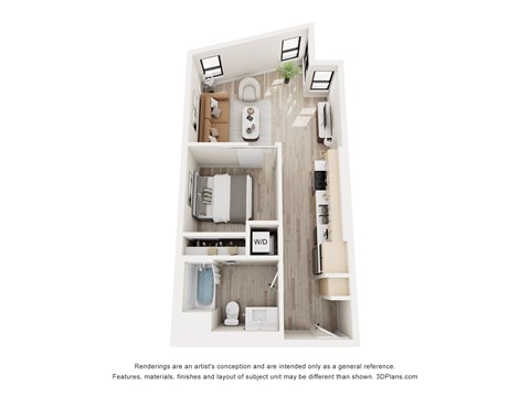 Floor plan for 1 bed, 1 bath, 525 sqft
